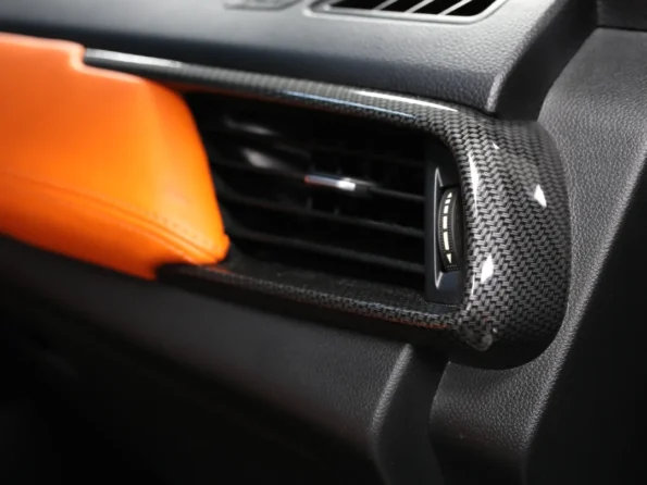 Car dashboard before and after carbon fiber hydro dipping